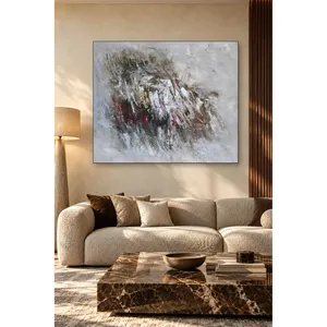Impresión en lienzo de Fida Gerhard Hoehme con trazos de pincel abstractos sobre fondo gris - Product Image 4