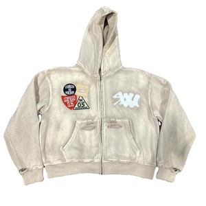 Sudaderas con Capucha para Hombre, de Algodón Grueso, con Cierre, Tendencias de Moda, Corte Holgado, Estilo Desgastado por el Sol, con Parches y Bordados - Product Image 6