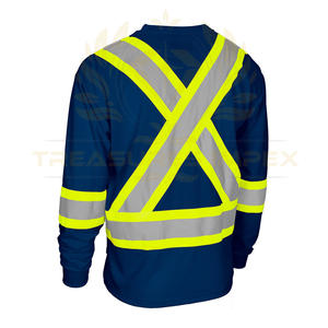 เสื้อที่มองเห็นได้สูงโลโก้ที่กําหนดเองสะท้อนแสงความปลอดภัย Hi Vis ผ้าไม้ไผ่ลูกเรือคอยาวแขนยาวความปลอดภัย Tee พร้อมกระเป๋าหน้าอก - Product Image 2
