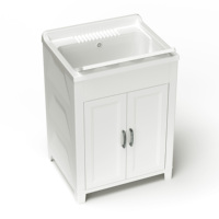 Lavabo sur pied en plastique PP+PVC de fabrication italienne Mongardi, kit complet de vidange, anti-débordement, résistant aux intempéries, durable