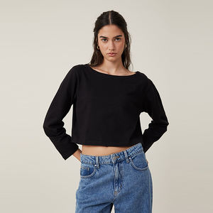 Nouvelle conception de culture courte longueur coupe régulière vente à chaud personnalisée en gros chemises à manches longues respirantes à col rond pour femmes - Product Image 1