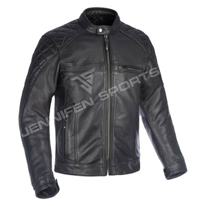 Gran oferta, chaqueta de cuero de motocicleta de alta calidad, cuero de vaca genuino para hombre, bolsillos delanteros, cierre de cremallera, forro acolchado interior - Product Image 1