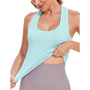 Camiseta sin mangas personalizada para mujer, camisetas de longitud corta con patrón sólido liso para deportes y fitness, servicio OEM ODM, novedad - Product Image 2