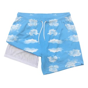 <b>Men</b> Blue Cloud Print Polyester Swim <b>Trunks</b> Drawstring Regular Fit Breathable Woven Shorts - Product Image 3