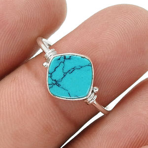 New Arrival Luxury Design 925 Sterling Silver Natural Turquoise Gemstone <b>Cushion</b> Shape <b>Ring</b> for Birthdays Parties Boho Jewelry - Product Image 4