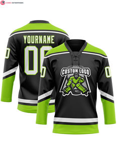 Jersey de Hockey 3D Personalizado de Santa Claus, 100% Poliéster, Colores Navideños Negro, Verde y Blanco, Cuello de Encaje, Logotipo Frontal, Sublimación OEM - Product Image 3