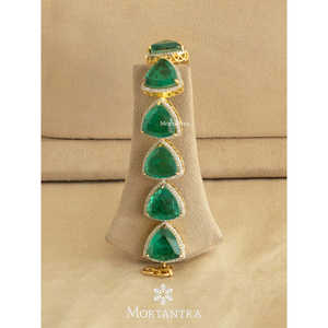 Conjunto de Collar de Latón Chapado en Oro de 18K con Circonitas Cúbicas de Color Verde para Novia o Regalo de Joyería Fina - CZSET273GR - Product Image 5