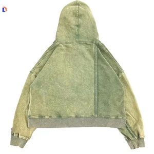 Sweat à capuche en coton/polyester délavé à l'acide, style rétro, coupe oversize, impression personnalisée, en tissu éponge français, motif uni, hiver, couleur unie - Product Image 2