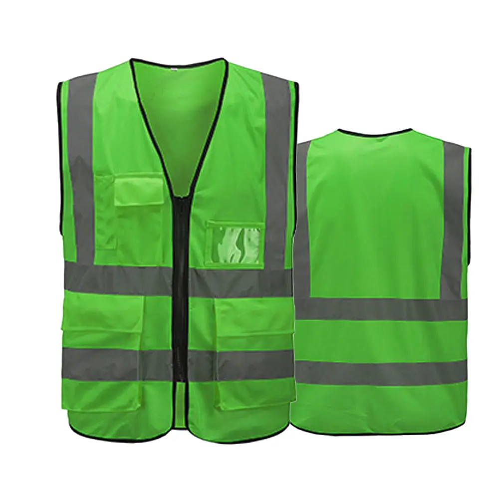Trending 2023 Reflective safety clothing hi vis safety Vest With Zipper Multi Pockets Reflective Jacket Security Traffic