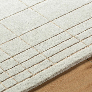 Alfombra minimalista moderna de lana marfil, alfombra hecha a mano con patrón de rejilla para sala de estar y dormitorio, decoración del hogar, regalo de Navidad - Product Image 1