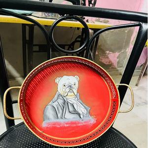 Alta calidad por encargo decoración del hogar exquisita bandeja redonda de madera pintada a mano Color rojo para la decoración del hogar de Graduación - Product Image 1