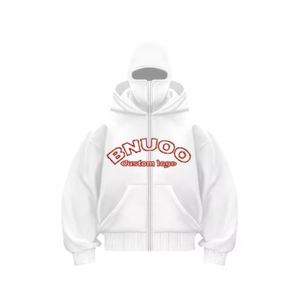 2025 Logo personnalisé broderie Double capuche Ninja Double couche grande taille lourd pleine fermeture éclair cagoule à capuche hommes - Product Image 3
