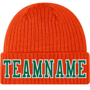 Sombrero de punto acrílico 100% personalizable naranja para Kelly verde-blanco cosido con puños diseño rasgado bordado 3D sólido ajustable - Product Image 1