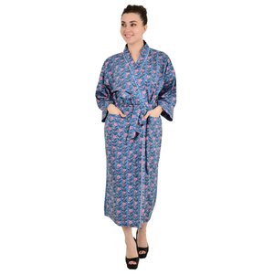 Boho-Kimono Style Cotton Housecoat with Hand-Drawn Indian Floral Print Lightweight with Belt Decoration Single Piece - Product Image 5