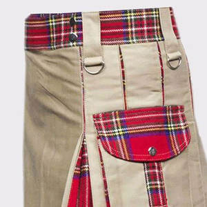 Kilt utilitaire hybride kaki pour homme avec poches cargo, motif tartan Royal Stewart, collection 2026 - Product Image 6
