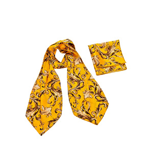 Golden Yellow on <b>Brown</b> Soft Woven Men's Accessory Scarf Shawl Cravat Ascot Handkerchief Set with Bow <b>Ties</b> - Product Image 3