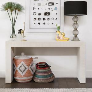 Table console en toile de jute et MDF de couleur personnalisable, design moderne pour salon et chambre à coucher - Product Image 3