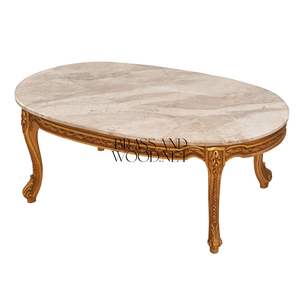 Table basse ovale de luxe avec plateau en marbre haut de gamme et pieds cabriole dorés sculptés à la main pour salons classiques élégants - Product Image 4