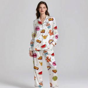 High Quality Silk <b>Satin</b> Pajama <b>Set</b> Luxury Digital Printed Breathable Summer/Spring Comfortable Adult Sleepwear - Product Image 6