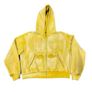 Sudadera con Capucha Corta y Holgada, Estilo Urbano, Lavado Ácido, 500GSM, Gruesa, Lisa, con Cierre, para Hombre - Product Image 5