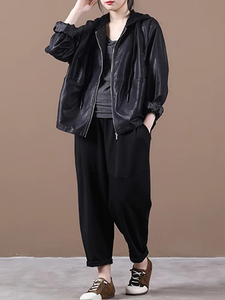 Chaqueta de Cuero Sintético Negra de Estilo Europeo para Mujer, Chaqueta Casual de PU para Motociclista, Ropa Holgada de Motociclista, Ropa de Calle - Product Image 4