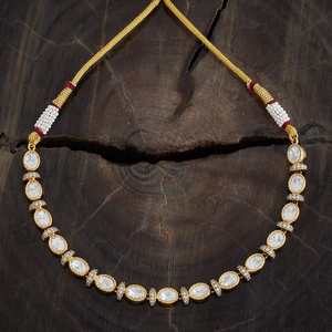 Collier Kundan 173037 pour mariage, fête religieuse, fiançailles, chaîne à maillons perlés, motif couronne, diamant, perle, alliage principal en laiton - Product Image 2