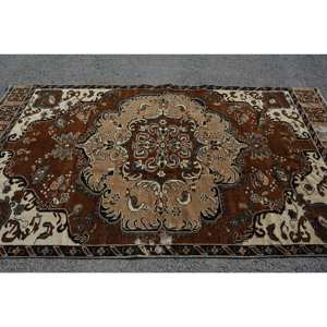 Vintage turco 5x9,5 pies alfombra de área grande clásico bohemio rectángulo Patchwork diseño marrón Beige lana viscosa látex respaldado-para habitaciones - Product Image 4