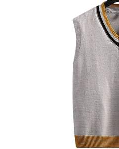 Grey Black Yellow Sleeveless <b>Sweater</b> <b>Vest</b> With V Neck Contrast Pocket Soft Knitwear Stylish <b>Mens</b> Fashion Winter Casual Wear - Product Image 3