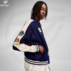 Wholesale Custom <b>Men's</b> Street Varsity Jackets Winter Baseball Letterman Bomber Jacket Stand <b>Belt</b> Embroidery Decoration Fabric - Product Image 6