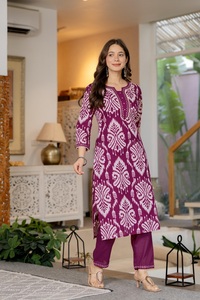 Women Purple Digital Print Cotton Salwar Kameez Set With Matching Dupatta Traditional Casual Wear <b>Ankle</b>-Length Regular Fit - Product Image 2