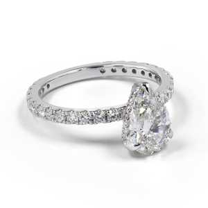 Bague de fiançailles en or blanc 14 carats avec halo caché en forme de poire de 2,24 carats, diamant de laboratoire cultivé, bague de mariée - Product Image 3