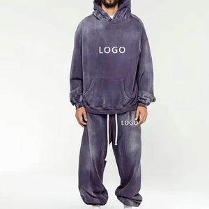 Wholesale High Quality Winter Printed Distressed <b>Fleece</b> Hoodie <b>Jogger</b> Set Regular Fit Tracksuit Drawstring Waist Athleisure - Product Image 4