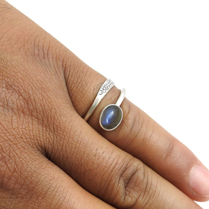 Anillos de Plata de Ley 925 para mujer con piedras preciosas de labradorita ovalada, anillos de piedra natal elegantes de plata 925 sólida, joyería fina para ella - Product Image 3