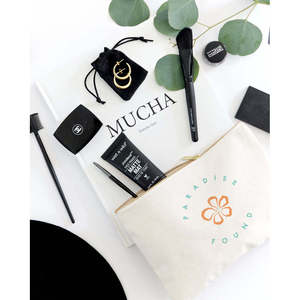 Paradise Found Eco-Friendly Cotton Canvas Cosmetic Bag Large Capacity Zipper <b>Case</b> Durable Portable Soft Zipper Closure Letter - Product Image 4