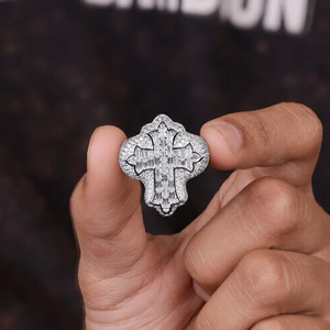 Iced Out Cross Design Baguette Cut VVS Moissanite Diamond Hip Hop 925 Sterling <b>Silver</b> Bold Geometric <b>Men</b> Women Party Wear <b>Ring</b> - Product Image 5