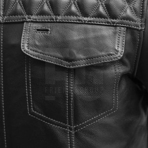 Chaqueta de Motociclista de Cuero Genuino Negro para Hombre, Cuello Alto, Acolchada, con Cremallera en el Hombro, Estilo Moto Biker - Product Image 5