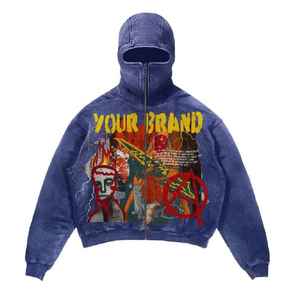 2025 Acid Wash Balaclava Full Face Zip up Hoodies para hombres Ninja Style Streetwear Full Face Mask Vintage Heavy Weight Hoodies - Product Image 3