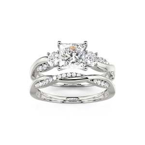 Jeulia Three Stone Princess Cut Twist Ring Set in Sterling Silver for Wedding - Product Image 3