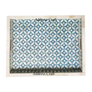 Plateau de décoration de table en incrustation d'os de coquillage naturel fait à la main plateau de service à thé en forme de rectangle plateau de service en incrustation d'os de haute qualité - Product Image 1