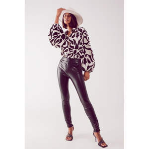 Leggings de sport taille haute aspect similicuir noir style décontracté taille XL en tissu tricoté extensible respirant pour la saison hivernale - Product Image 4