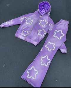 ชุดเซ็ตสเวตแพนท์และฮู้ดดี้ลำลองแบบยูนิเซ็กซ์ ชุดวอร์ม 2 ชิ้น กางเกงขายาวทรงสแต็ค ซิป แอซิดวอช - Product Image 1