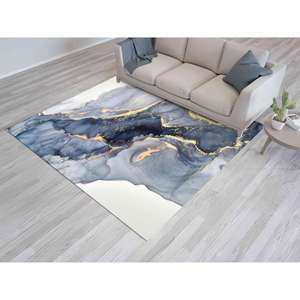 Tapis bleu marbré : Tapis d'appoint moderne abstrait scintillant, tapis doux non tissé - Product Image 3