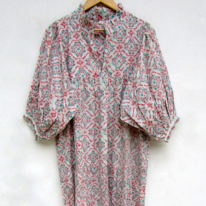 Tunique florale bohème pour femmes robe droite 100% coton coupe ample longue Maxi longueur avec manches décontracté pour les adultes de printemps - Product Image 1