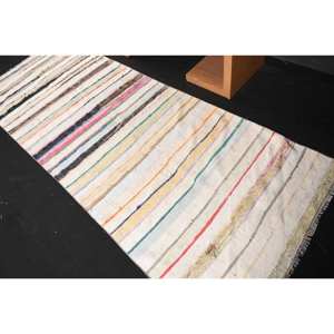 Tapis moderne en laine beige de 3.6x9.4 pieds, tissage plat turc, motif patchwork, tapis de salon pour les adolescents pour les décorations - Product Image 4