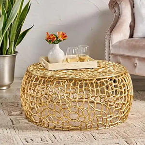 Mesa de centro de base con diseño de malla metálica con acabado dorado para sala de estar, muebles decorativos para el hogar, mesa de centro - Product Image 4