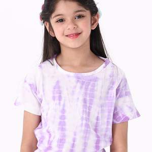 Camiseta de algodón puro tejido para niña, cuello redondo de longitud Regular, Media manga, púrpura, 100% - Product Image 6