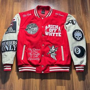 แจ็กเก็ตเบสบอลสำหรับผู้ชายวิทยาลัยแจ็คเก็ตขนสัตว์เลตเทอร์แมนแขนหนังปักโลโก้ได้ตามต้องการ - Product Image 1