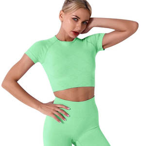 Ensemble de yoga personnalisé de haute qualité pour femmes, vêtements de fitness serrés et respirants avec logo à l'avant, motif solide, grande taille, portable - Product Image 3