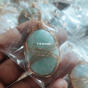 Colgante de envoltura de alambre de forma ovalada de amazonita de buena calidad, colgantes al por mayor, colgantes de la mejor calidad, compra de F S CRYSTAL - Product Image 2