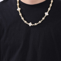 Collier à maillons perlés style Iced Out avec accents trèfle à quatre feuilles en zircon cubique, chaîne unisexe tendance, fournisseur de bijoux OEM personnalisés en gros